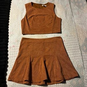 She + Sky Corduroy Two-Piece Crop Top & Flared Skirt Set